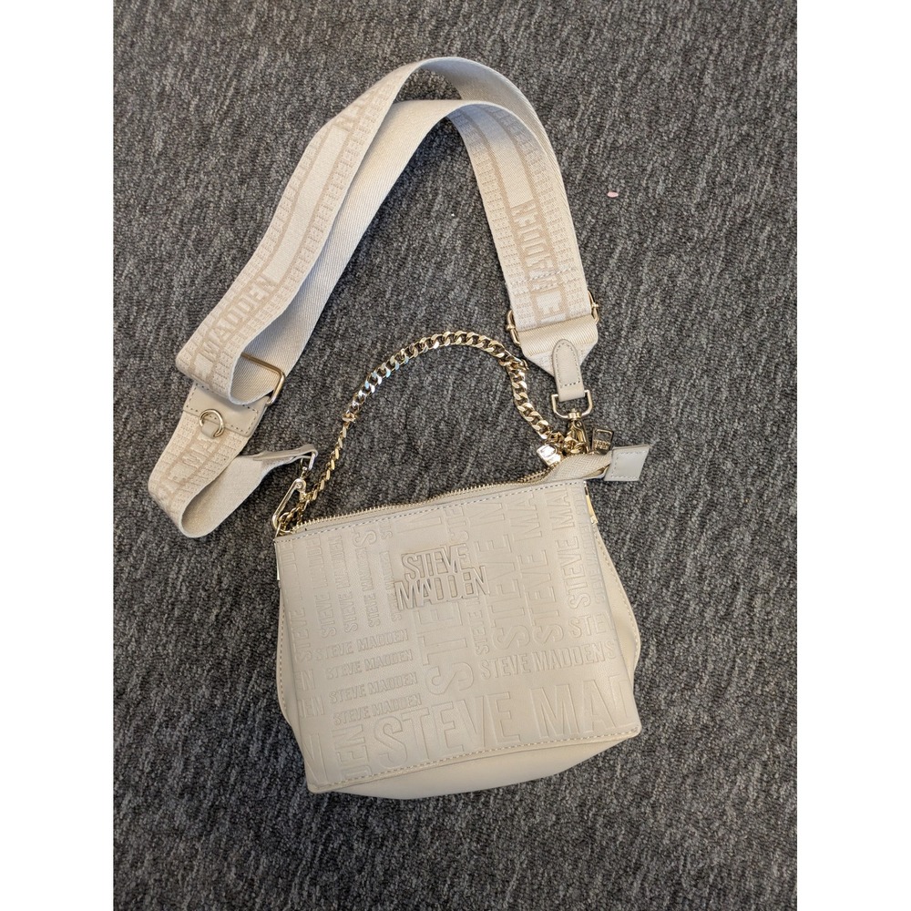 Steve Madden Cream Embossed Logo Crossbody Bag With Chain Strap